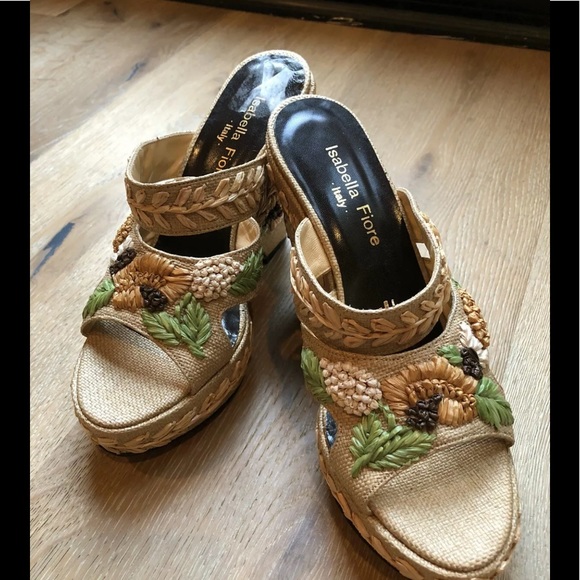 Isabella Fiore Shoes - STRAW Bohemian Embroidered wedges sz7.5 Made Italy Isabella Fiore NEW PriceFirm